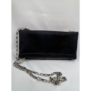 Express Black￼ Purse Folds To Clutch Shoulder Bag Silver Chain Zipper Magnet